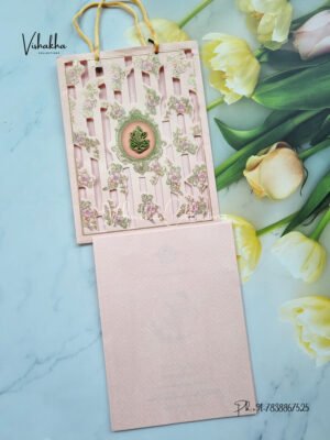 Flower Themed Hindu Wedding Carry Bag Style Wedding invitation Cards - CR-1083
