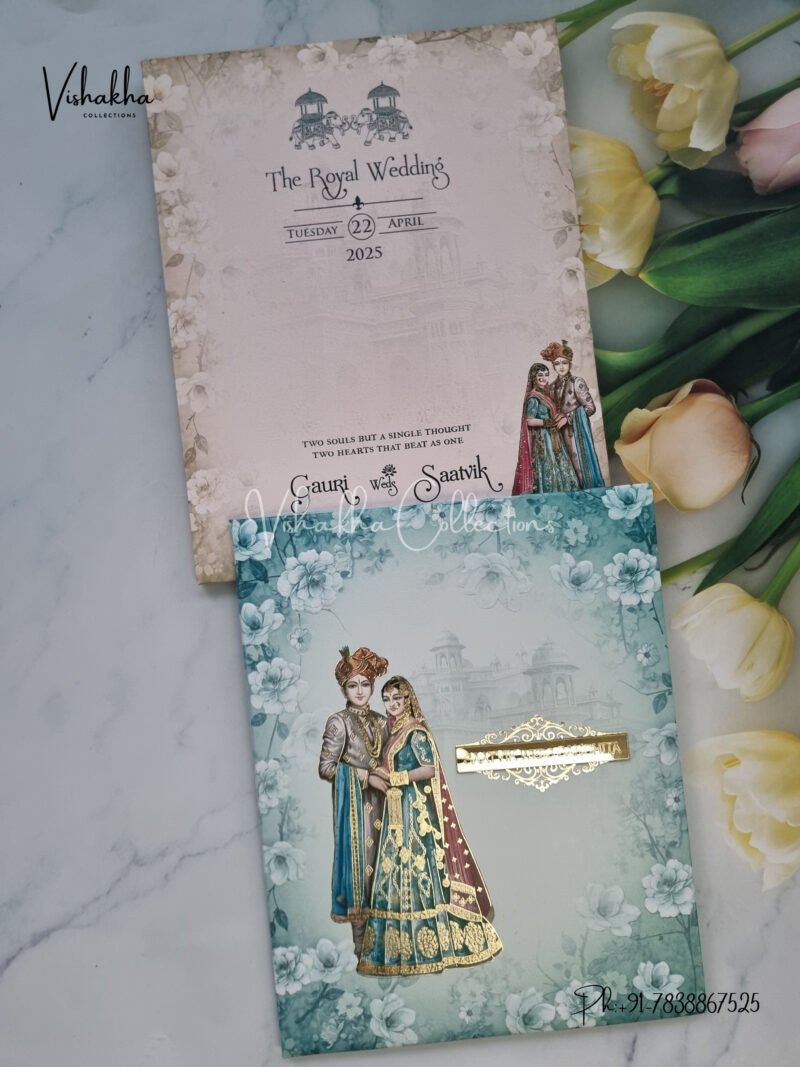 Semi Box Dulah Dulhan Themed Flower Themed Hindu Wedding Padded Wedding invitation Cards - CR-1047