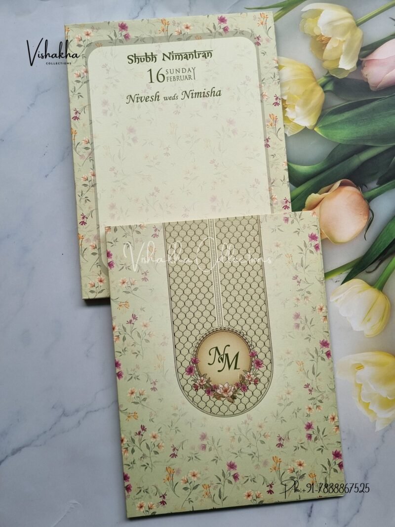 Semi Box Flower Hindu Muslim Christian Sikh invitation Cards EJ-4082