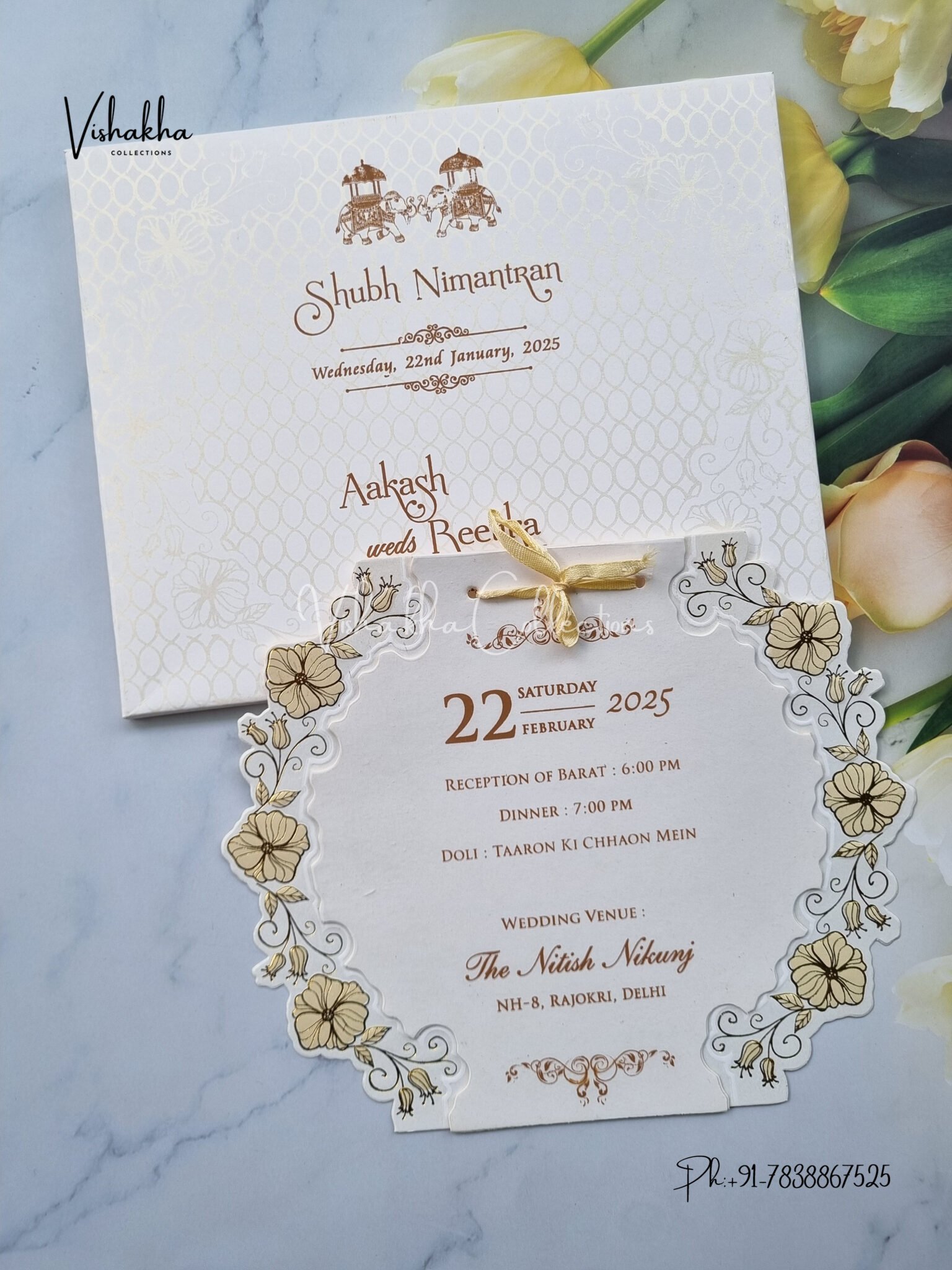 10 Minimalist Nikah Invitation Cards for Modern Muslim Couples 11 White and Golden Semi-Box Floral Invitation Card