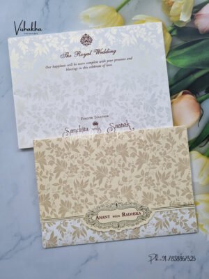 Semi Box White And golden Color Hindu Wedding Muslim Wedding Christian Wedding Sikh Wedding invitation Cards - CR-209