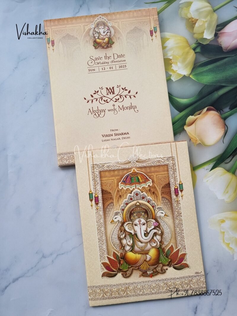 Lotus Semi Box Ganesh Ji Hindu invitation Cards NA-1123-75
