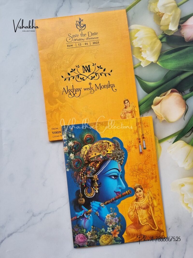 Radha Krishna Semi Box Hindu invitation Cards NA-1123-107