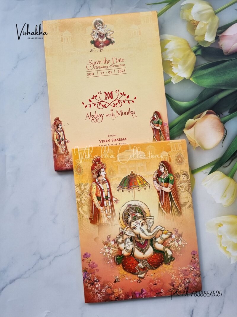 Semi Box Ganesh Ji Dulah Dulhan Hindu invitation Cards NA-1123-76