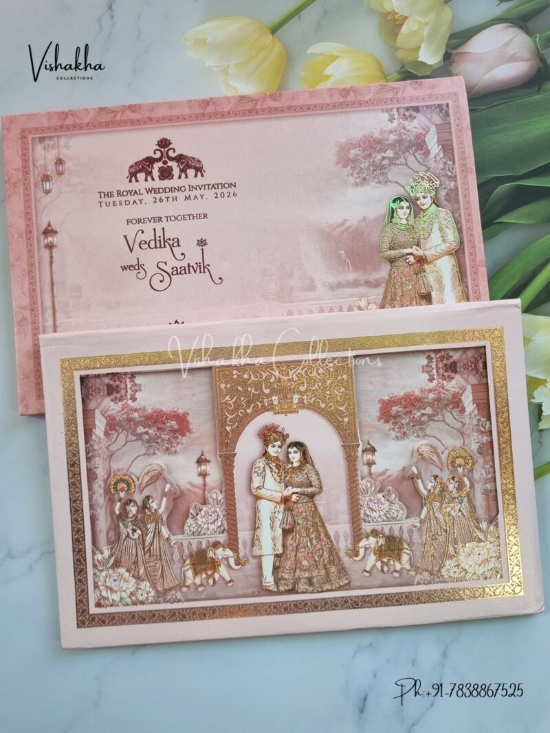 Barat Hathi Dulah Dulhan Hindu Sikh Padded invitation Cards CR-7091