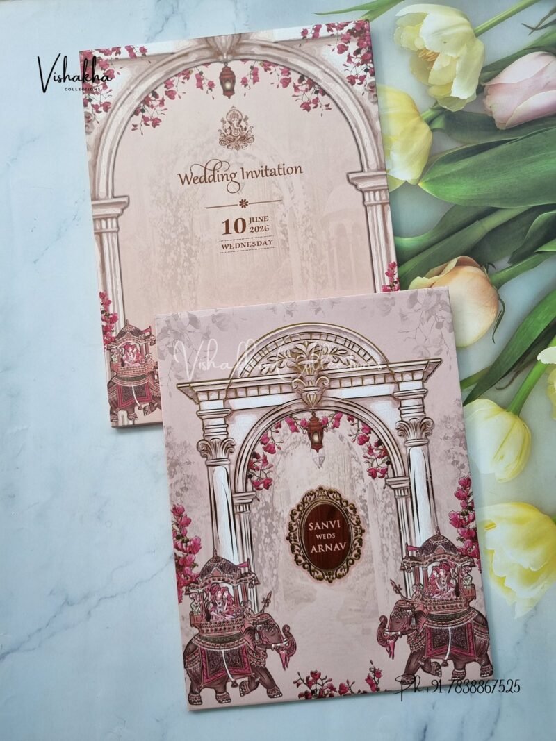 Barat Hathi Hindu Sikh Padded invitation Cards VN-770