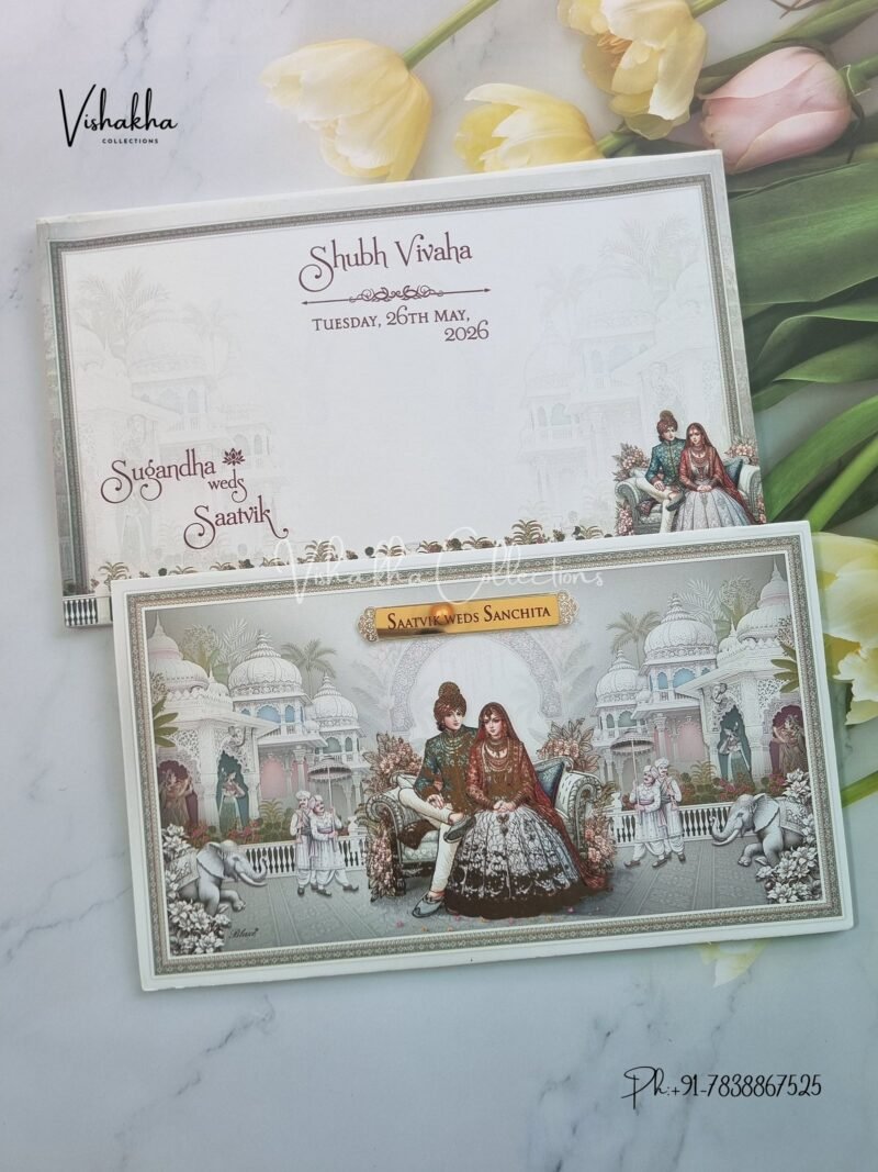Barat Semi Box Hathi Dulah Dulhan Hindu Sikh invitation Cards CR-7062