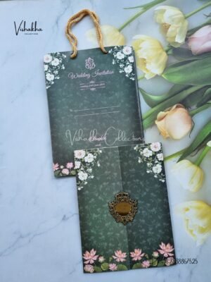 Flower Double Door Hindu Muslim Christian Sikh Carry Bag Colored invitation Cards CC-3649