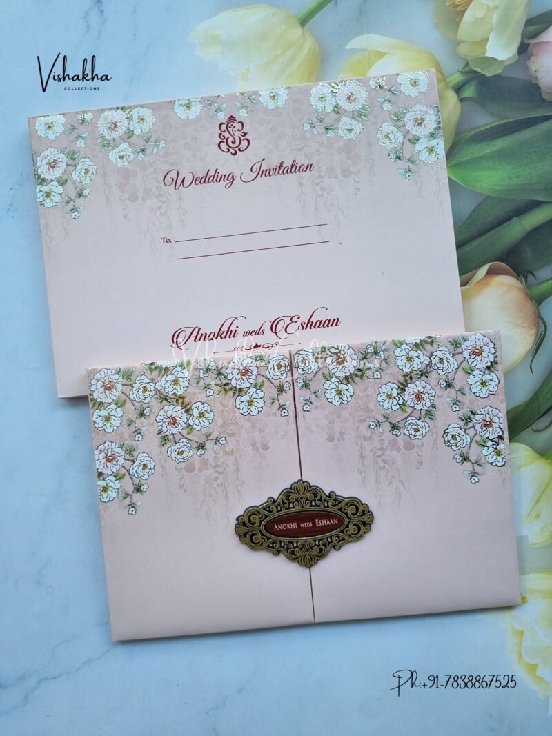 Flower Double Door Hindu Muslim Christian Sikh Padded Colored invitation Cards CC-3673