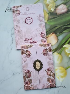 Flower Double Door Hindu Muslim Christian Sikh Padded invitation Cards VN-706