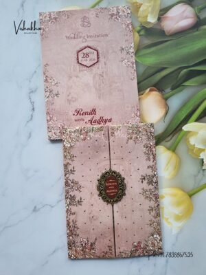 Flower Double Door Hindu Muslim Christian Sikh Padded invitation Cards VN-708