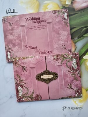 Flower Double Door Hindu Muslim Christian Sikh Padded invitation Cards VN-736