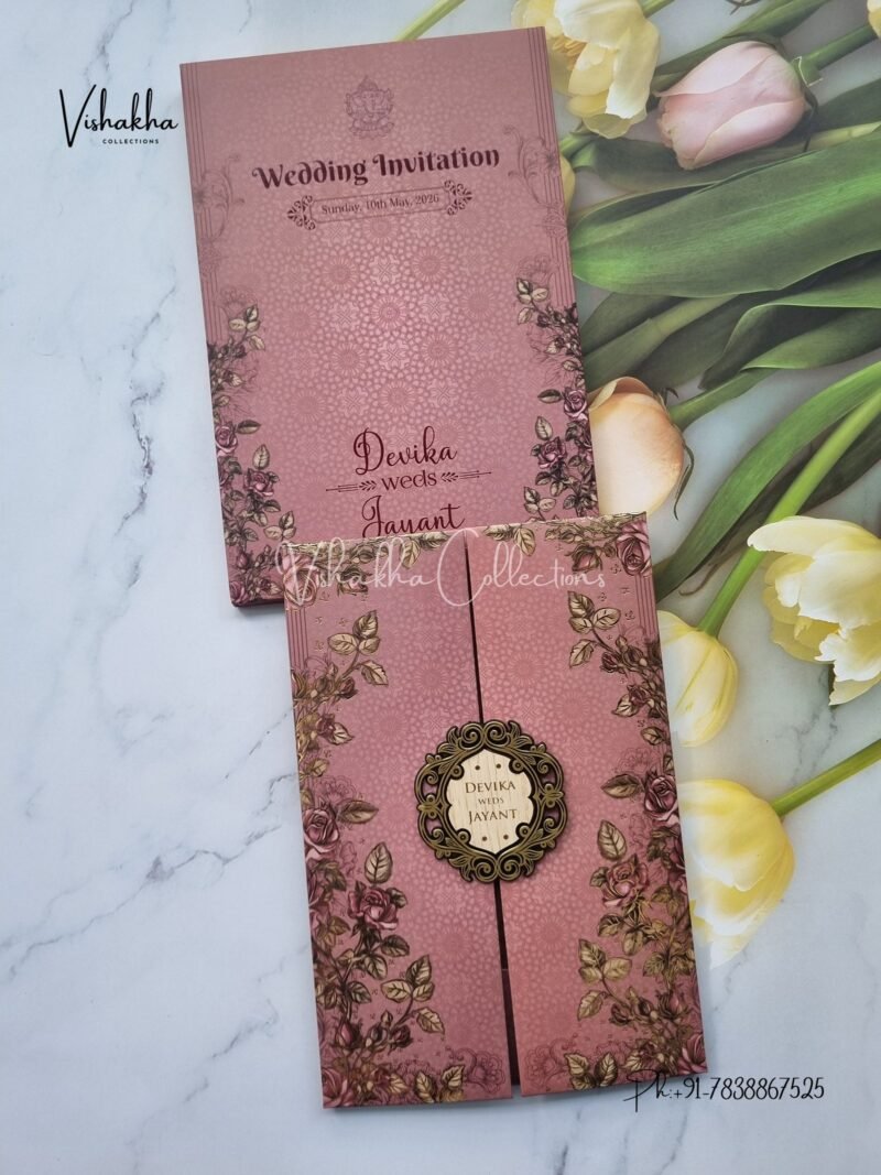 Flower Double Door Hindu Muslim Christian Sikh Padded invitation Cards VN-741