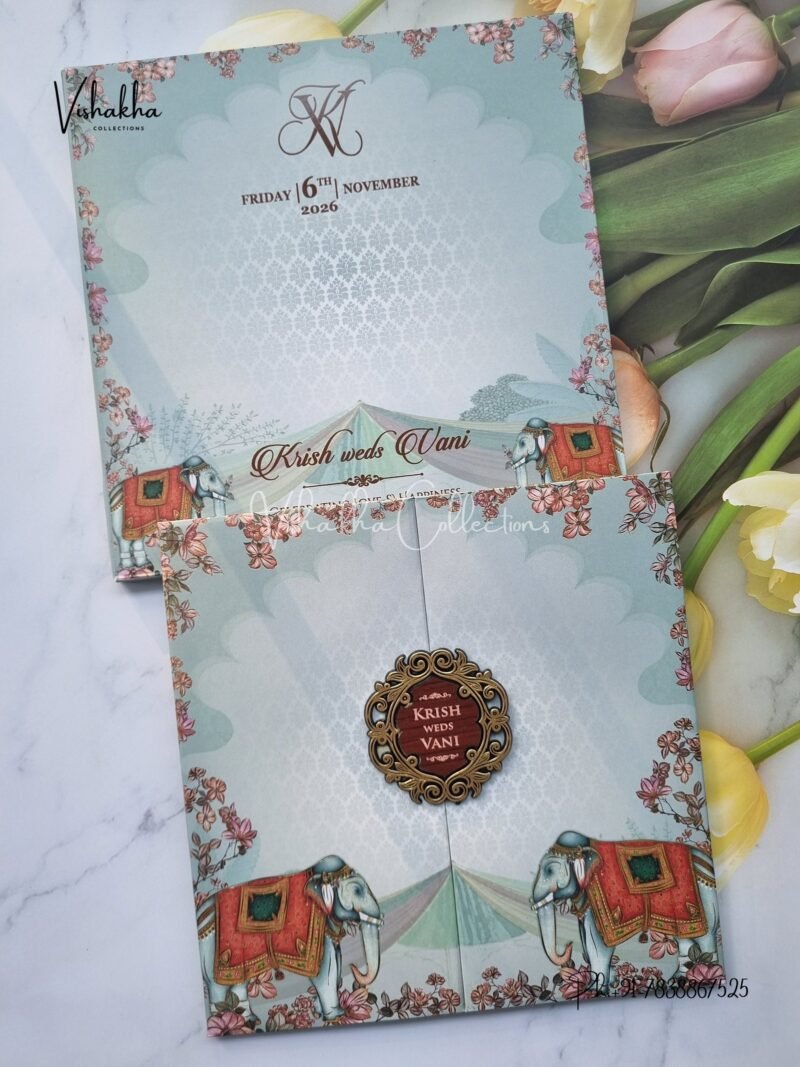 Flower Double Door Hindu Muslim Christian Sikh Padded invitation Cards VN-765