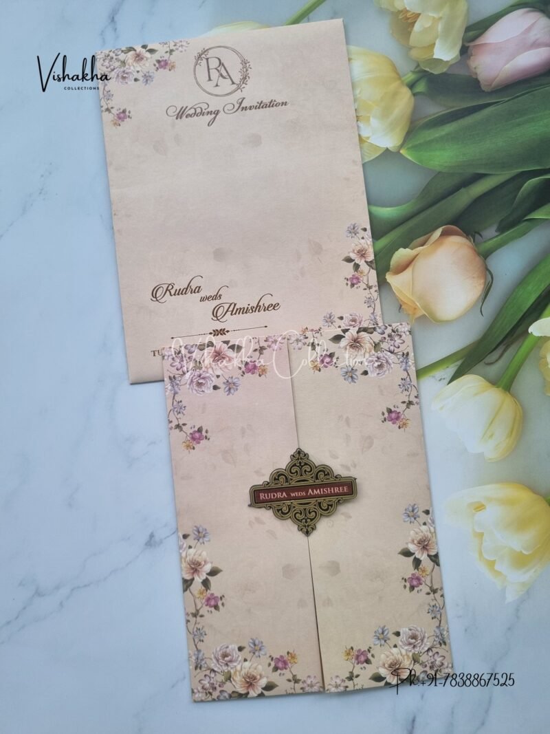 Flower Double Door Hindu Muslim Christian Sikh invitation Cards VN-677