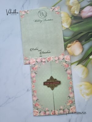 Flower Double Door Hindu Muslim Christian Sikh invitation Cards VN-724