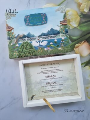 Flower Hindu Muslim Christian Sikh Exclusive Wedding Boxes Carry Bag invitation Cards JM-N2493