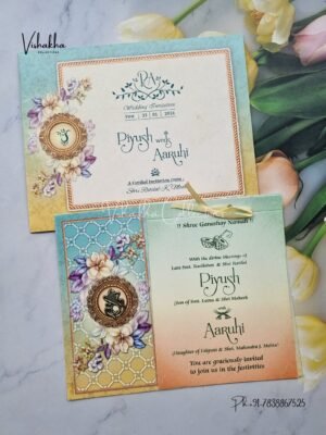 Flower Hindu Muslim Christian Jain Sikh Light Blue And Yellow Colored wedding invitation Cards NA-1125-137