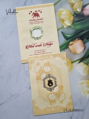 Flower Hindu Muslim Christian Jain Sikh Light Yellow Colored wedding invitation Cards NA-1125-119
