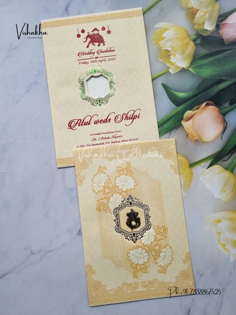 Flower Hindu Muslim Christian Jain Sikh Light Yellow Colored wedding invitation Cards NA-1125-119