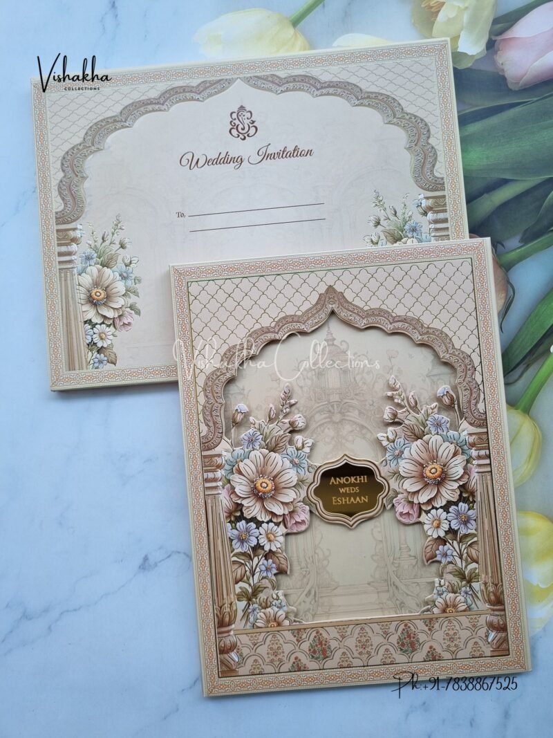 Flower Hindu Muslim Christian Sikh Padded Colored invitation Cards CC-3683