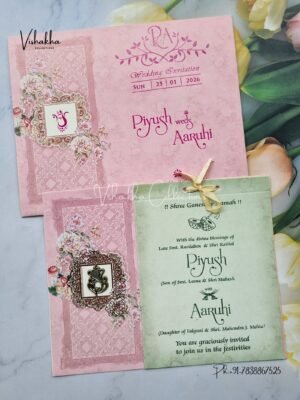 Flower Hindu Muslim Christian Jain Sikh Pink Colored wedding invitation Cards NA-1125-136