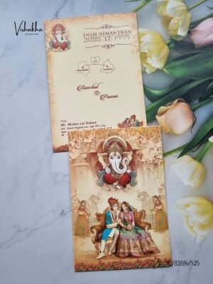 Ganesh Ji Dulah Dulhan Hindu Light Yellow Colored wedding invitation Cards NA-1125-31