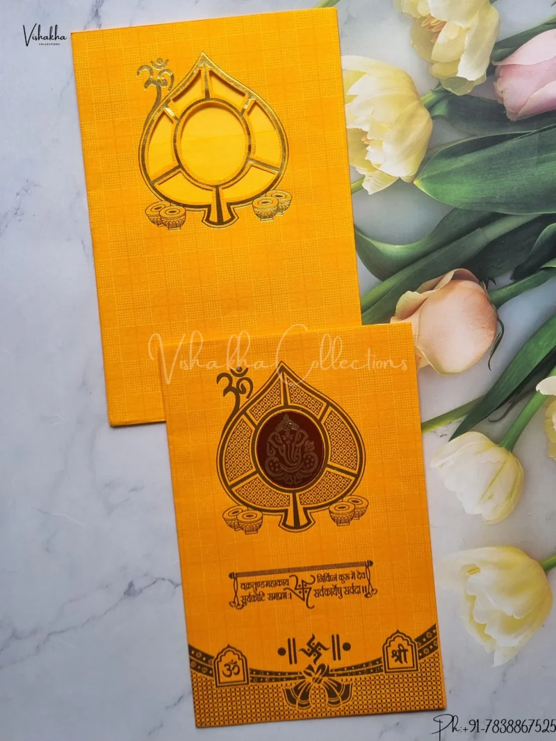 Ganesh Ji Hindu Yellow Colored wedding invitation Cards GS-17