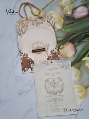 Hathi Hindu Sikh Carry Bag Vellum Paper invitation Cards VN-633