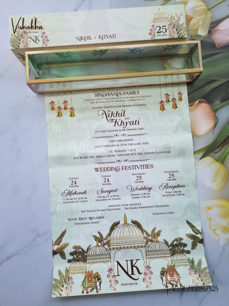Hathi Hindu Sikh Scroll Farman invitation Cards JM-N4011