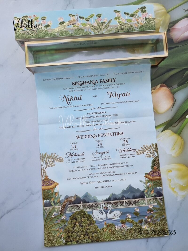 Lotus Flower Hindu Muslim Christian Sikh Scroll Farman invitation Cards JM-N4010