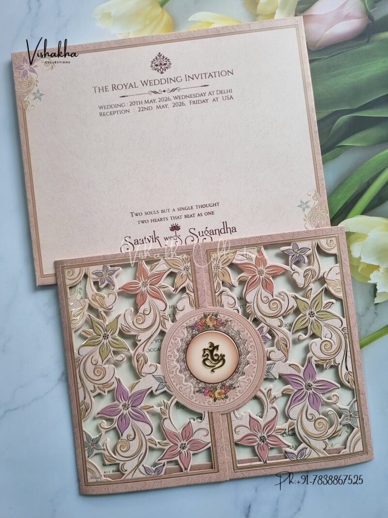 Semi Box Flower Double Door Hindu Muslim Christian Sikh invitation Cards CR-8031