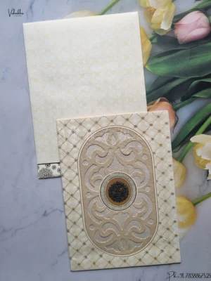 Semi Box Flower Hindu Muslim Christian Jain Sikh Cream And White Colored wedding invitation Cards GS-120