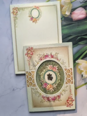 Semi Box Flower Hindu Muslim Christian Jain Sikh Pastel Green Colored wedding invitation Cards GS-4812