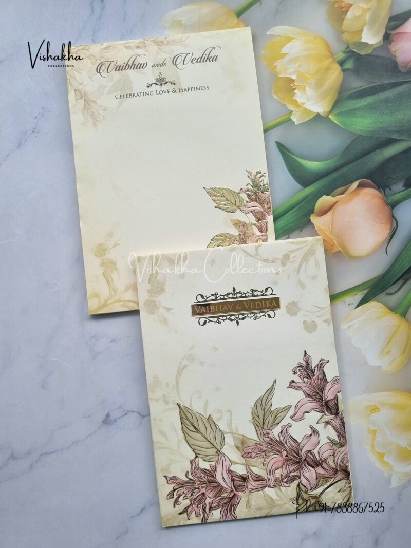 Semi Box Flower Hindu Muslim Christian Jain Sikh yellow Colored invitation Cards SK-3296
