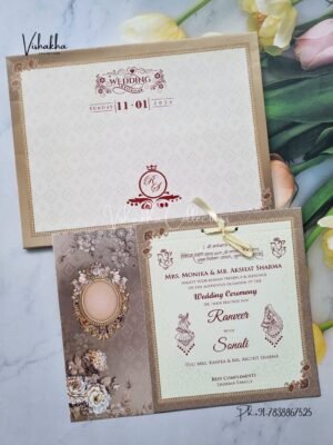 Semi Box Flower Hindu Muslim Christian Jain Sikh Greyish Yellow Colored wedding invitation Cards NA-1125-80