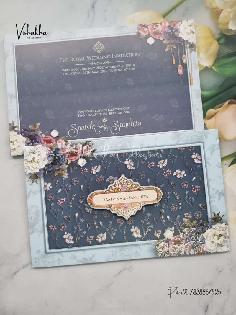 Semi Box Flower Hindu Muslim Christian Sikh invitation Cards CR-7070