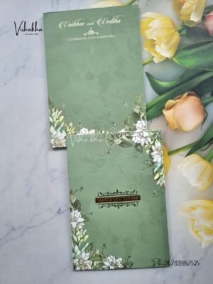 Semi Box Flower Hindu Muslim Christian Sikh pista green Colored invitation Cards SK-3374