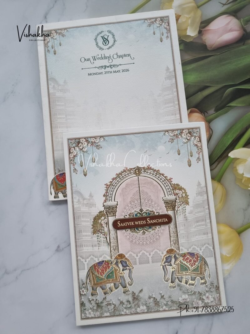 Semi Box Hathi Hindu Sikh invitation Cards CR-8054