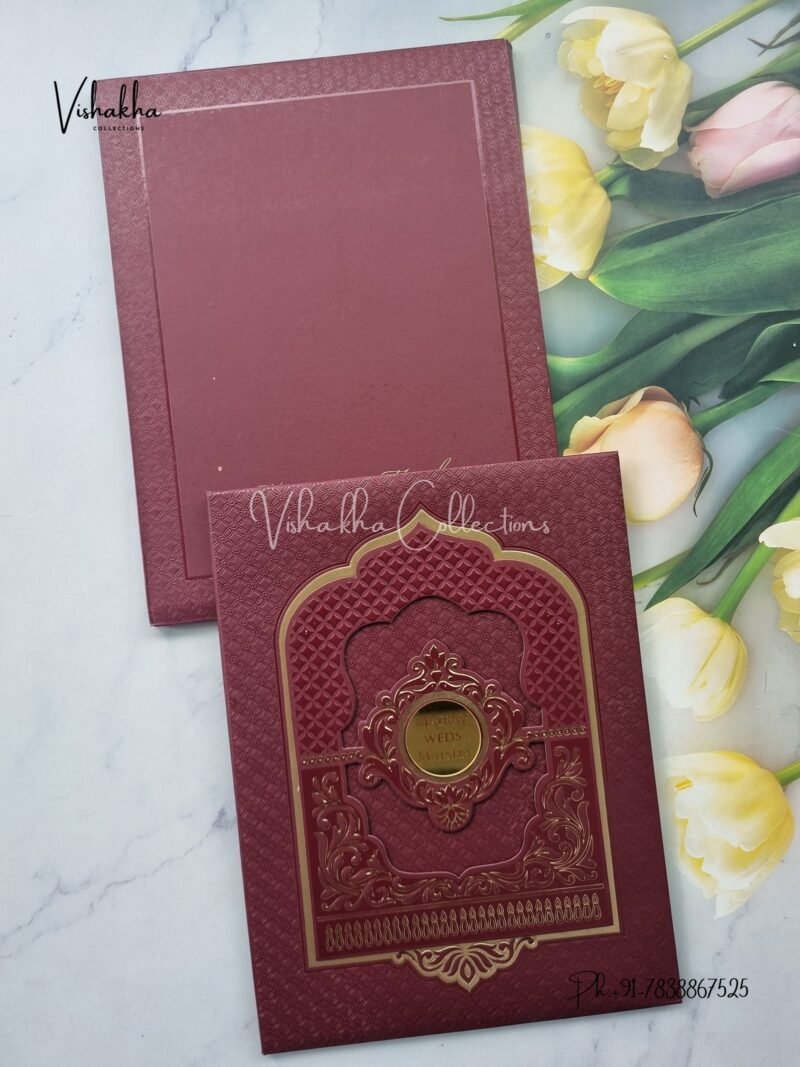 Semi Box Hindu Muslim Christian Sikh Padded wine Colored invitation Cards SK-3535