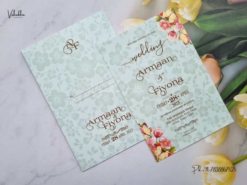 Single Insert Flower Hindu Muslim Christian Sikh invitation Cards VN-S-28