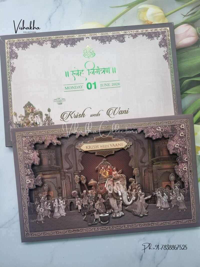 Barat Hathi Dulah Dulhan Hindu Sikh Padded invitation Cards PN-1220