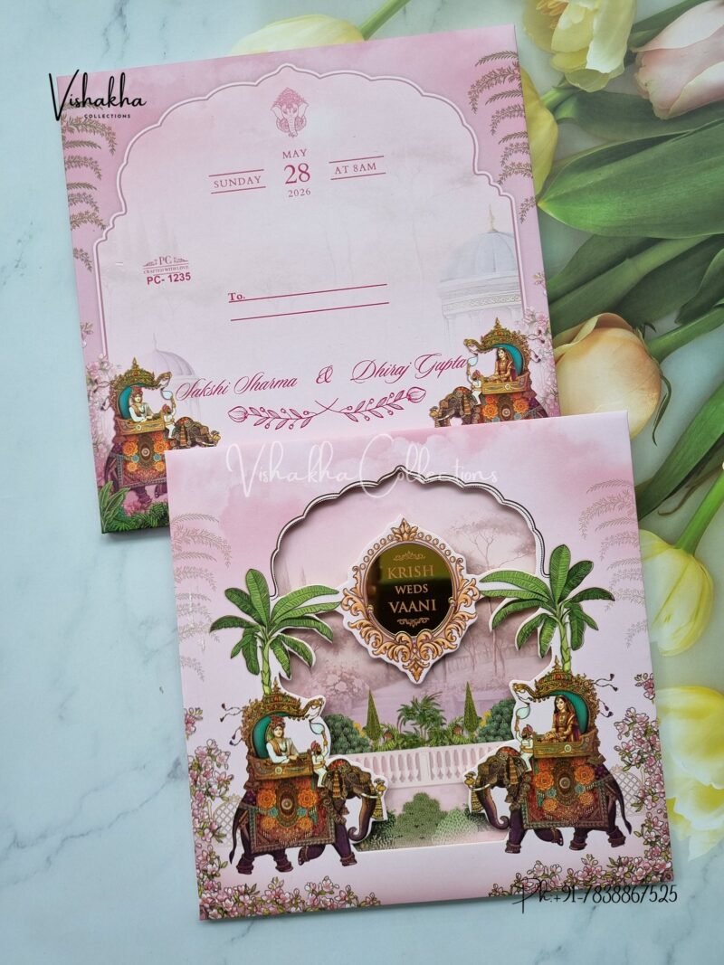 Hathi Hindu Sikh Padded invitation Cards PN-1235