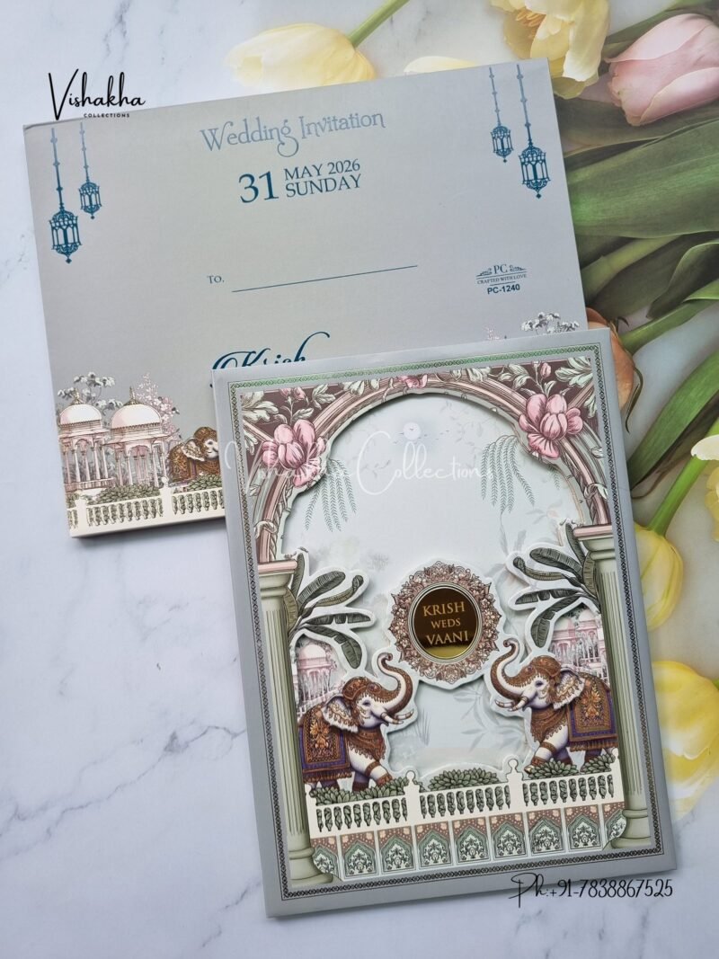Hathi Hindu Sikh Padded invitation Cards PN-1240