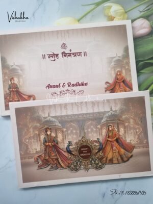 Peacock Dulah Dulhan Hindu Jain Sikh Padded invitation Cards PN-1127
